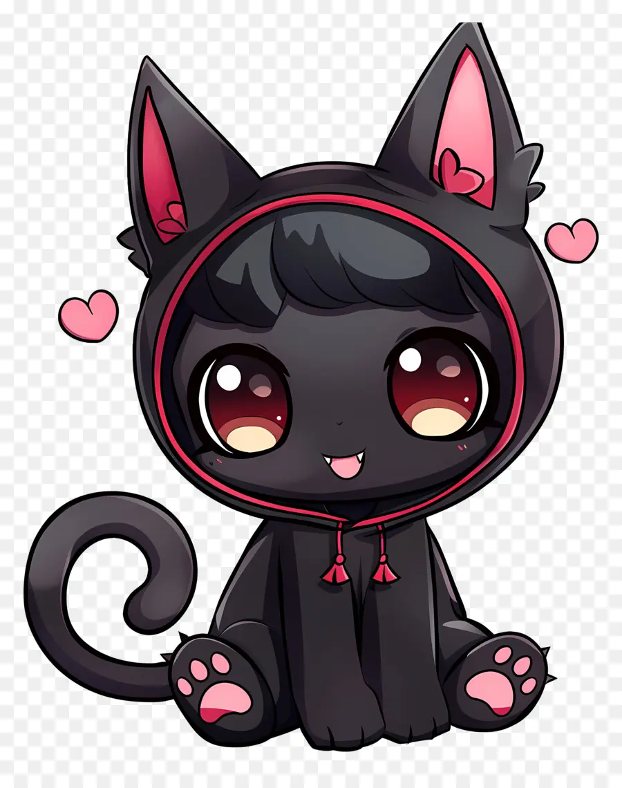 Kuromi süße schwarze Katzenhodie große Augenpfoten Pfoten - Süße schwarze Katze im Hoodie mit großen Augen