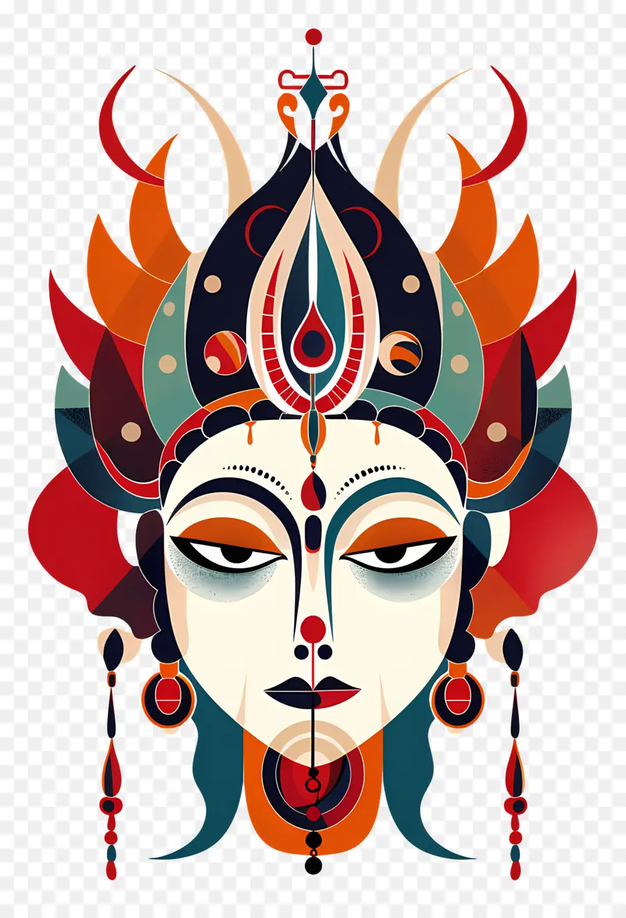 maa chandraghanta hindu goddess ornate headdress intricate details black and white eyes
