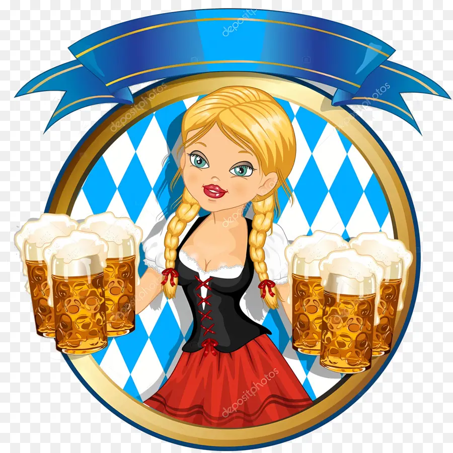 Brezel gebackene Brezel Brot Blondes Mädchen Bayerisches Kleid - Blondes Mädchen im bayerischen Kleid mit Bier hält Bier