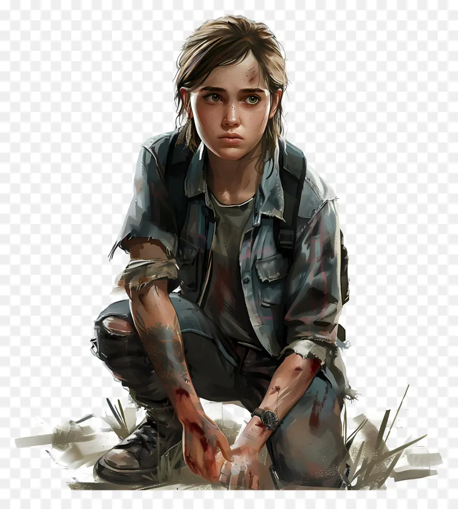 Ellie Williams Violenza delle armi Blood Shooting Forest - Persona che tiene il fucile, sanguinante, nella foresta