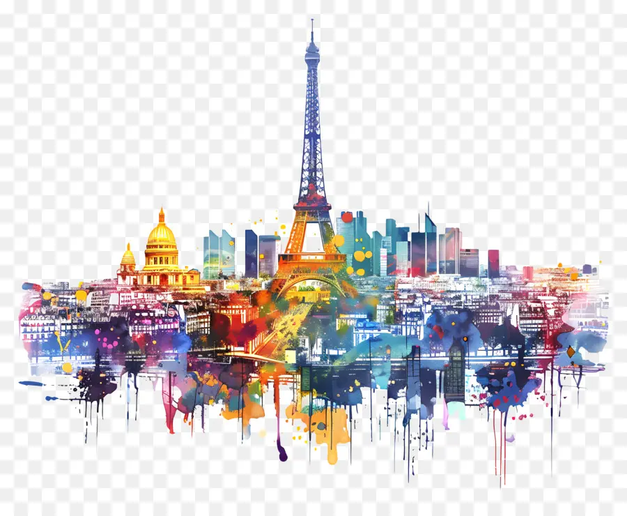 torre eiffel - Colorato skyline urbano di Parigi con torre Eiffel