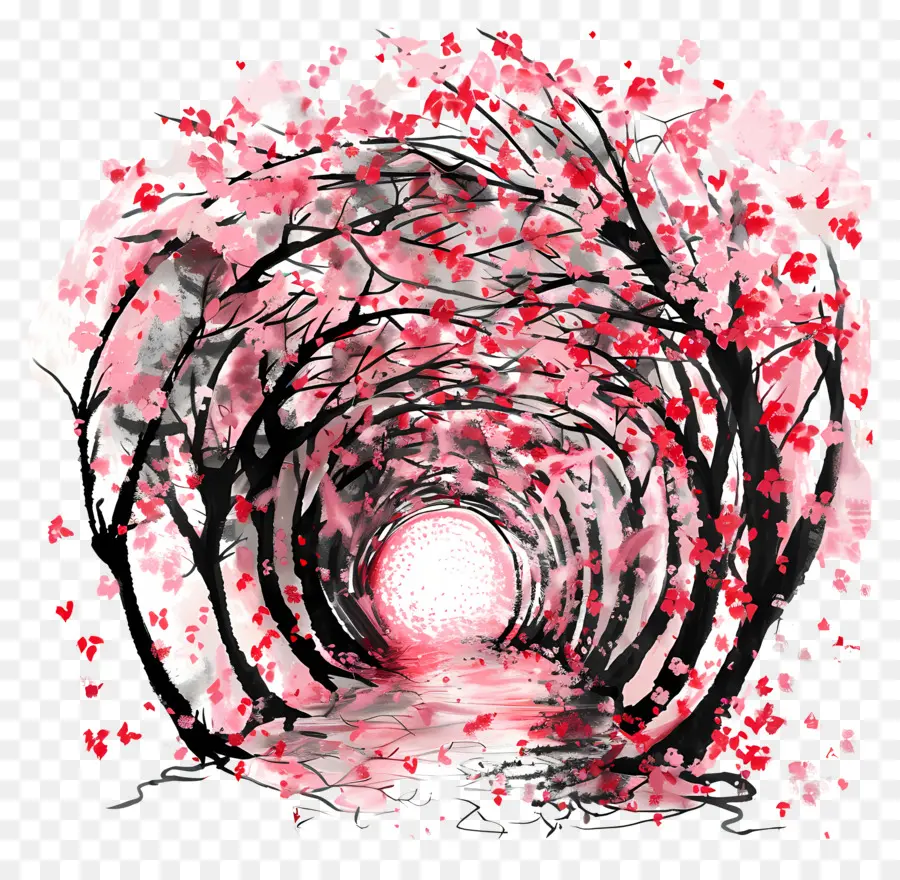 fiori di ciliegio, albero - Tunnel di fiore di ciliegio inquietante dipinto con ombre