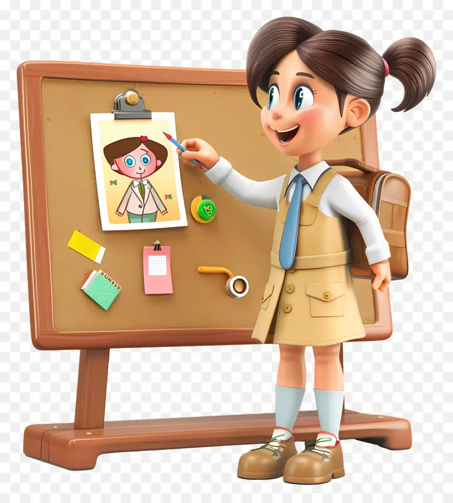 Brille - Zeichentrickfigur zeigt mit Bild auf Tafel