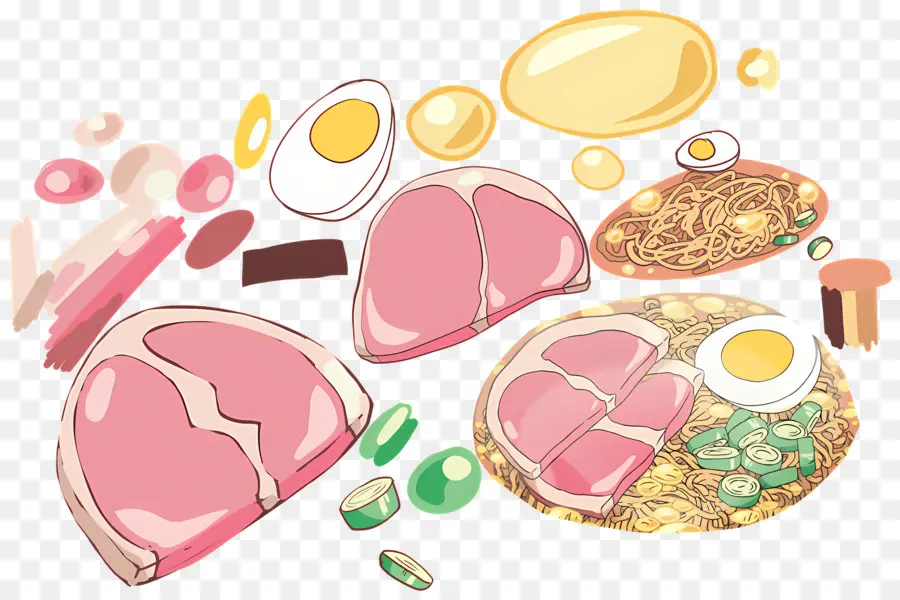 Studio Ghibli Japanische Animation Hayao Miyazaki Fleisch Schweinefleisch - Verschiedene Lebensmittel, die auf Tellern angezeigt werden
