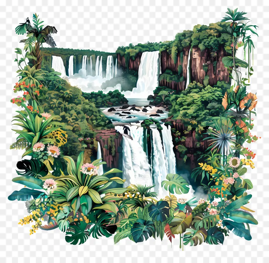 Cascate del parco nazionale Iguazu Falls Brasile - Iguazu cade in Brasile con vegetazione lussureggiante