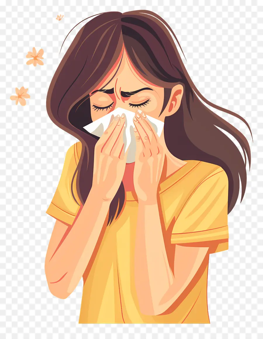 Allergische Rhinitis Allergie Allergien Kaltgrippe Traurigkeit - Frau, die die Nase bläst und im Herbst traurig aussieht