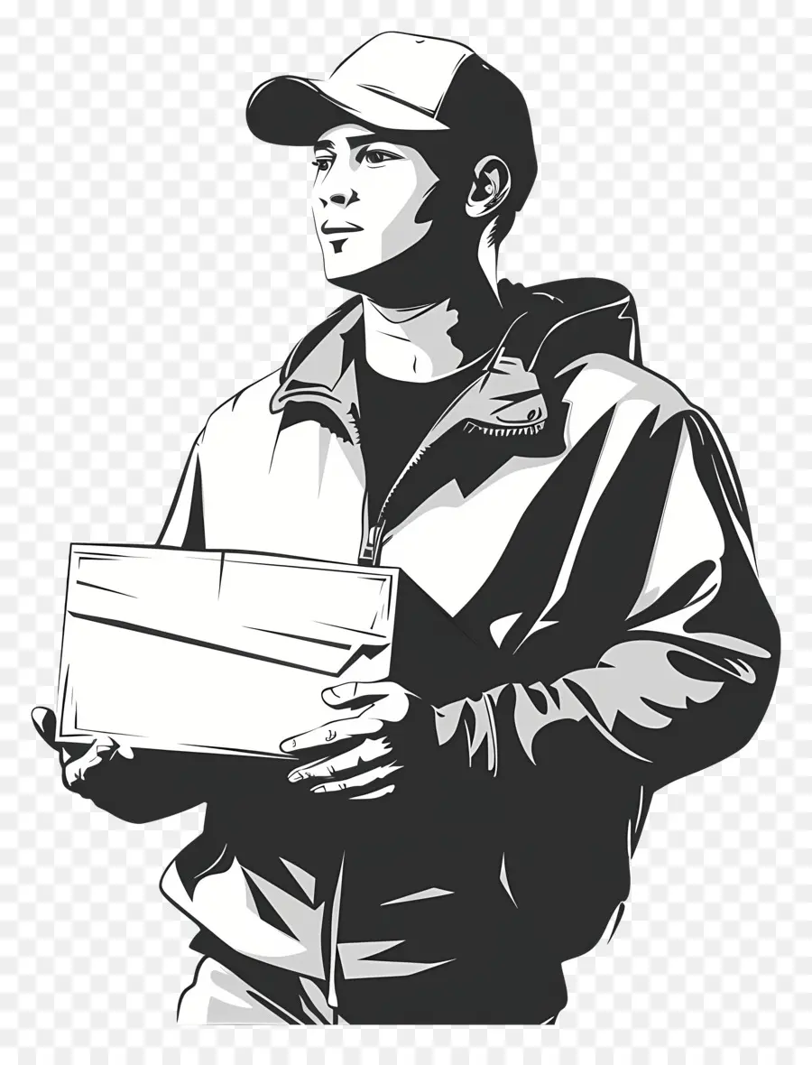 deliveryman delivery man package delivery baseball cap jacket
