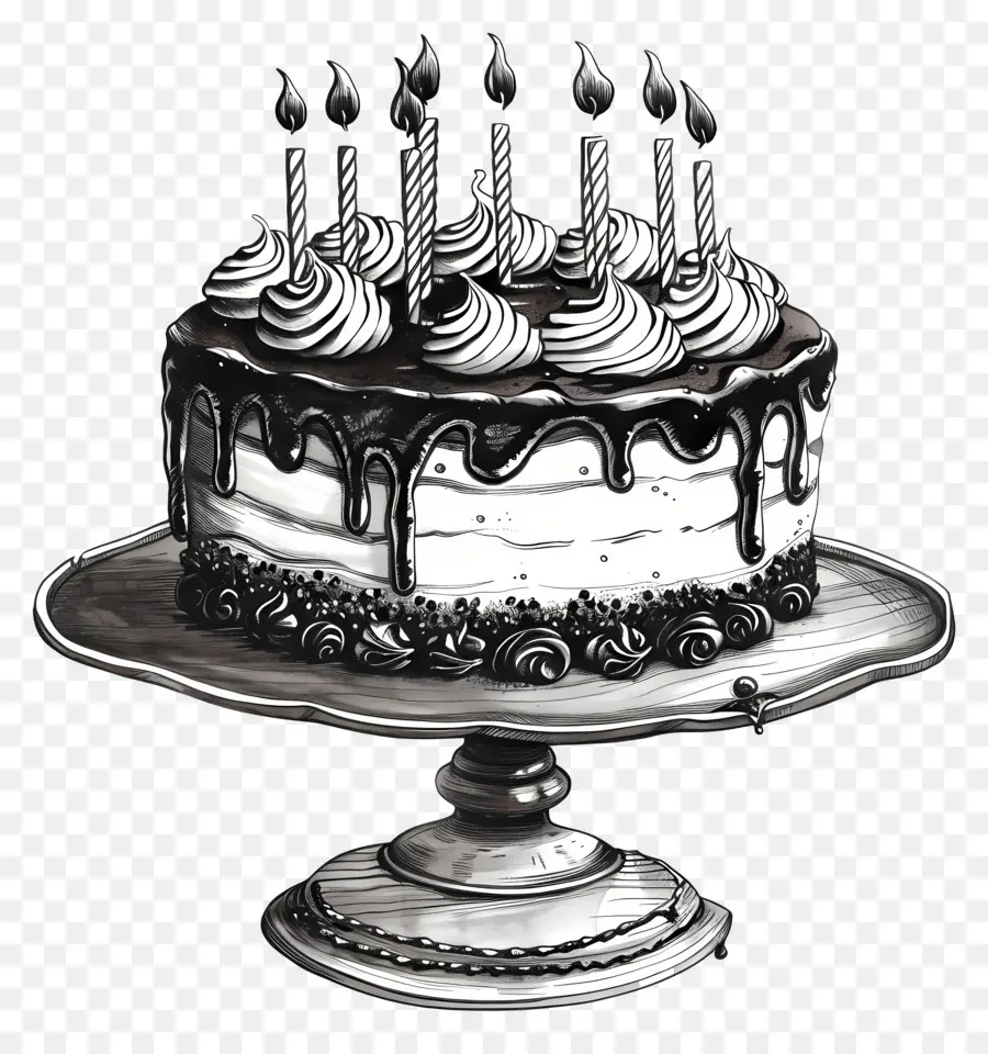 Geburtstagskuchen - Köstlicher Kuchen mit sieben leuchtenden Kerzen