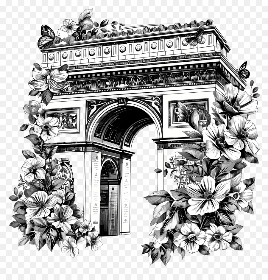 Arc de Triomphe Arc de Trionphe Paris Landmark Monument - Immagine in bianco e nero di Arc de Triomphe