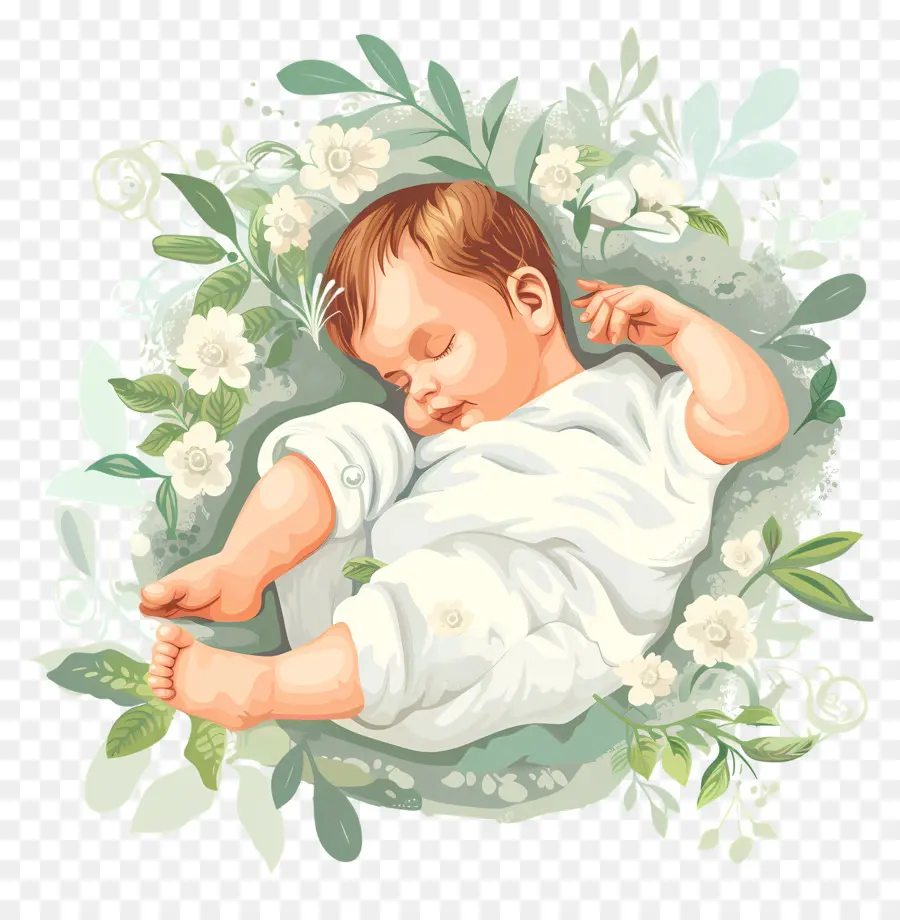 foglie di ghirlanda del sonno neonato - Baby che dorme in foglie e fiori