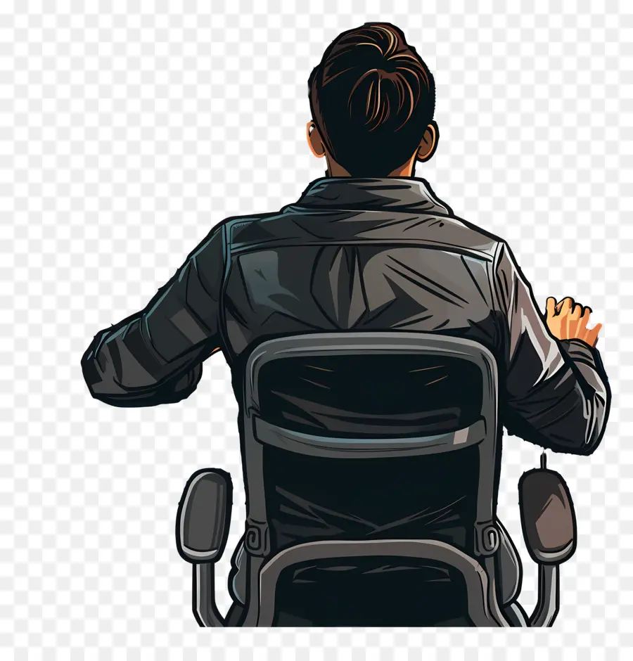 Paket Tracer Office Stuhl Leder Jacke Sitts Man Business Kleidung - Mann in Lederjacke auf Stuhl sitzt