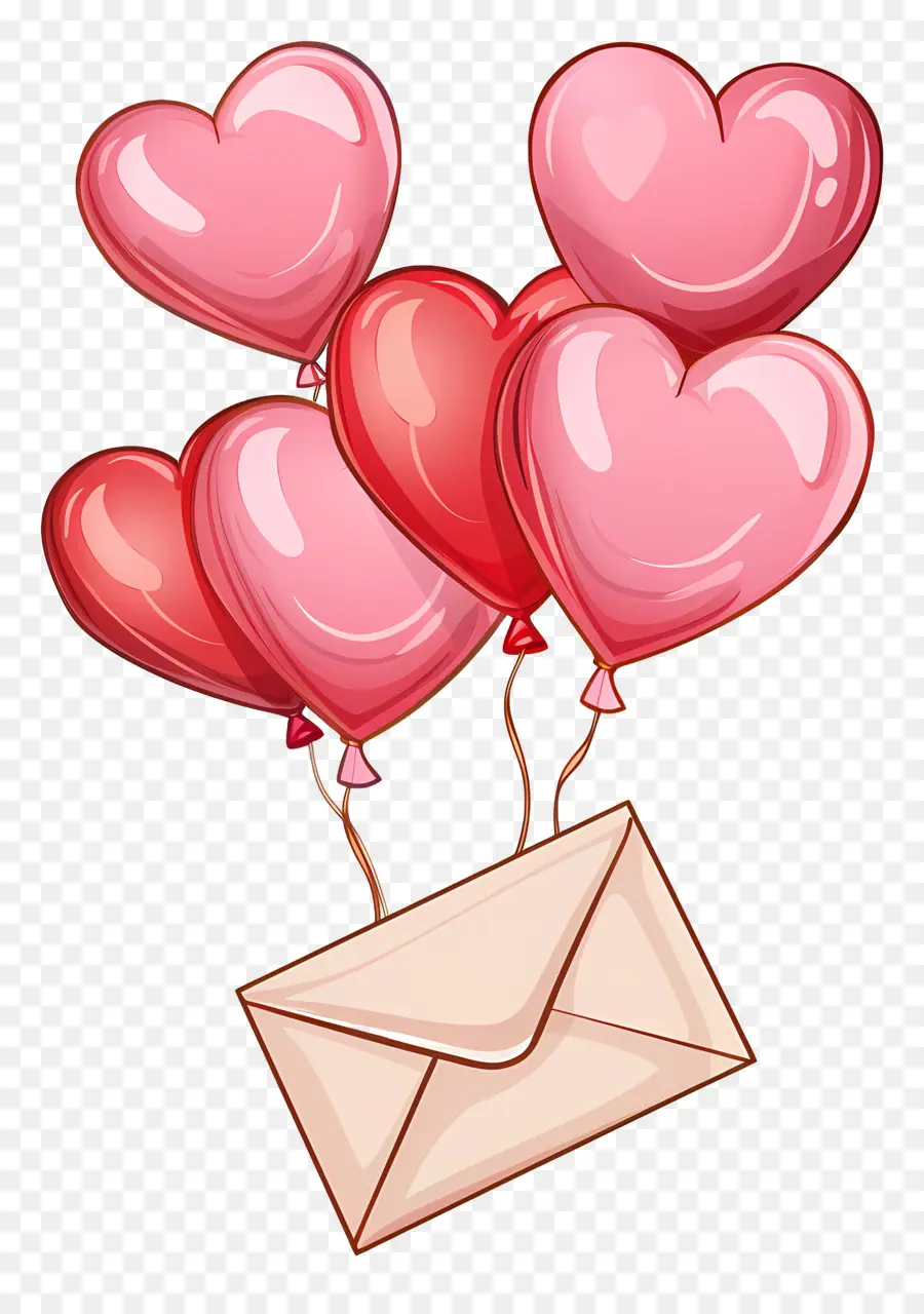 Umschlag - Offener Umschlag mit Herzballon und 5 roten Luftballons