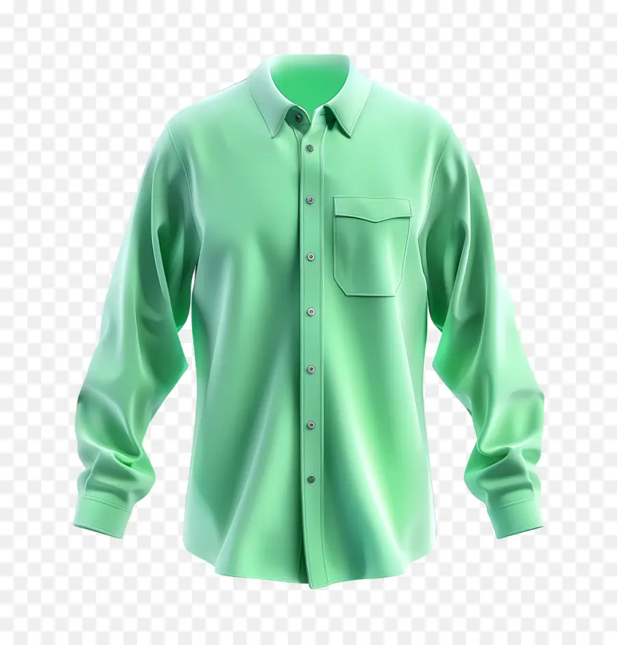 camicia formale camicia a maniche lunghe senza collo senza bottoni sottili lucentezza - Camicia verde, dotato, design semplice, tessuto piegato