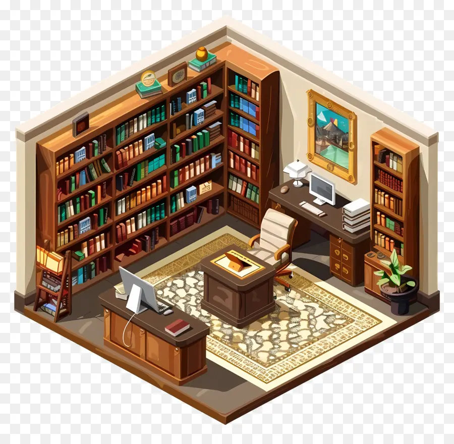 Bibliotheksraum Bibliotheksbücher Schreibtisch Regale - Gemütliche Bibliothek mit Holzschreibtisch und Büchern