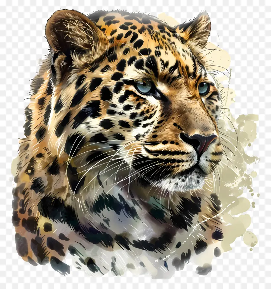 Amur Leopard Leopard Digital Painting Gat Species Fur - Dipinto digitale di un curioso leopardo pronto a balzare