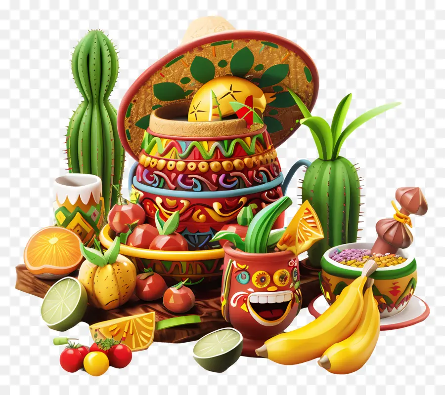 Cappello - Cibo messicano colorato diffuso con cappello da sombrero