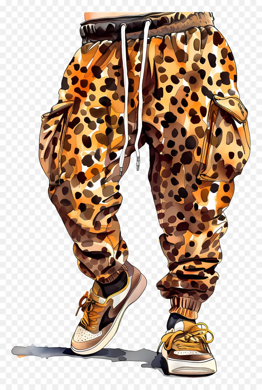 pantaloni leopardo stampare leopardo street style sneaker bianchi - Persona in pantaloni stampati leopardati che camminano fuori
