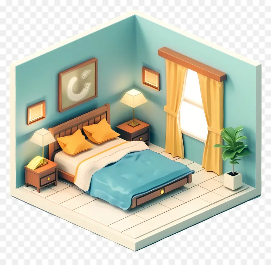 motel room bedroom bed blue walls wood floor