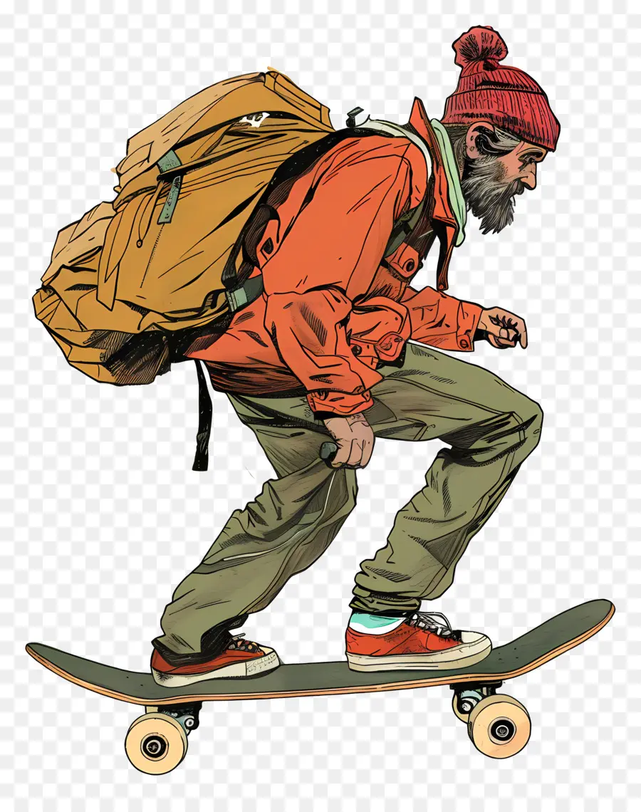 Deliveryman Skateboarding Man City Street Skateboard - Uomo più anziano skateboarding a Urban City