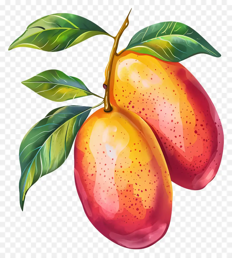 Fruit Fruit WaterColor Painting Mangoes Branch maturità - Pittura ad acquerello di mango maturi sul ramo dell'albero