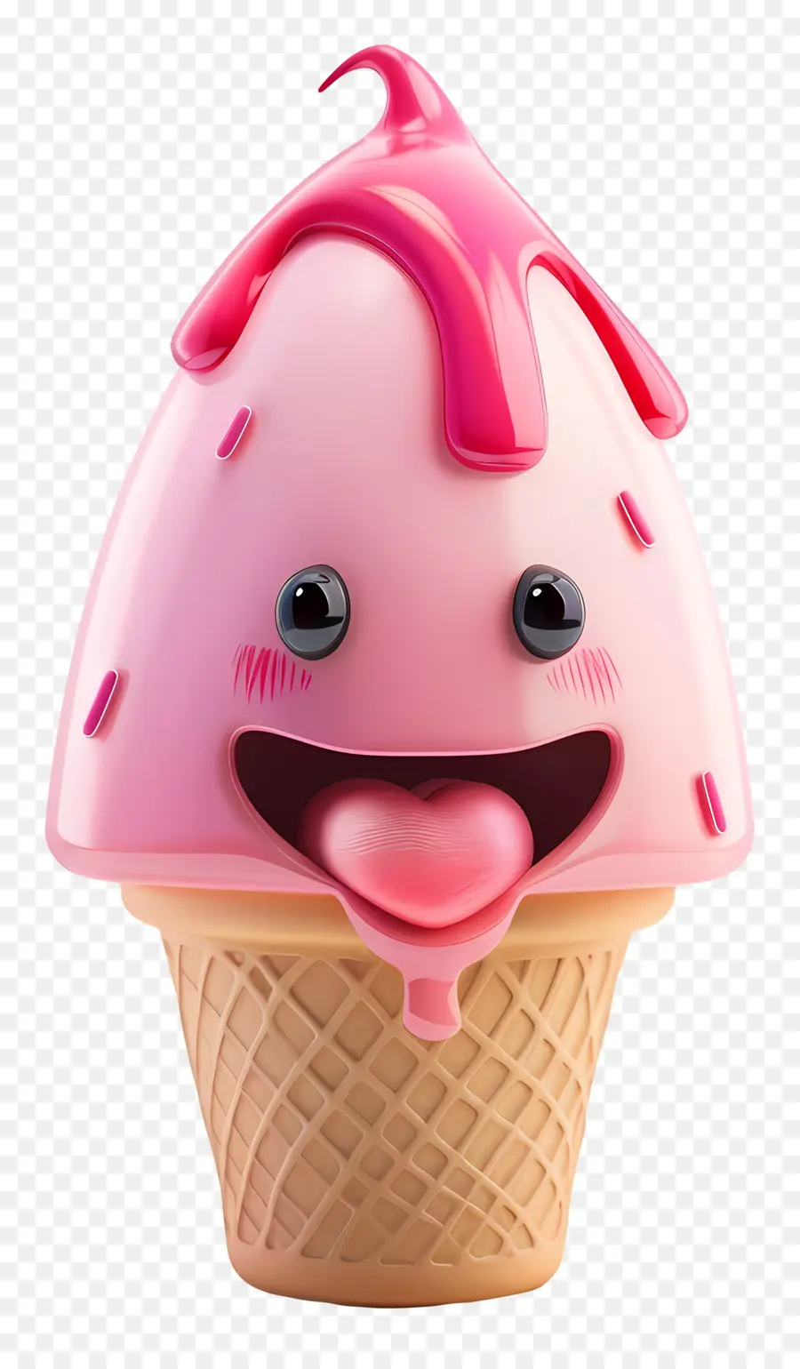 3D -Cartoon Dessert Pink Eistegeleme Schlagsahne Cherry Topping Dessert - Pink -Eiskegel mit Kirschtopping