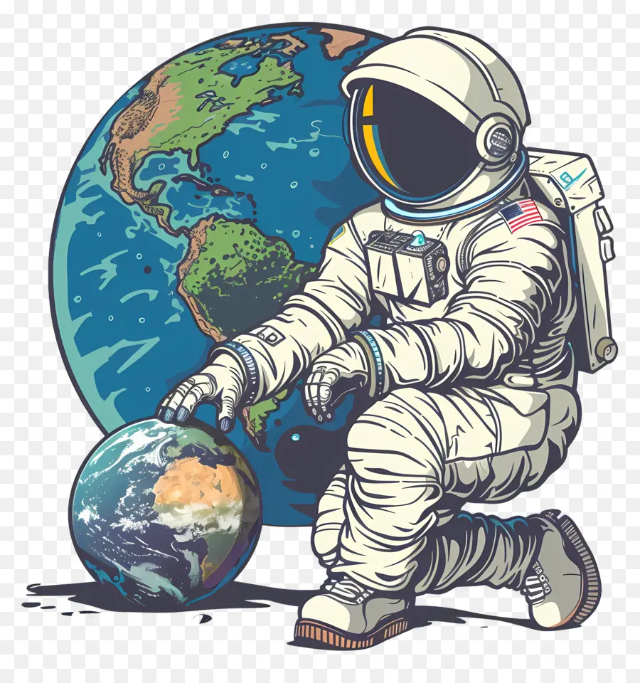 Astronaut - Astronaut mit Globe blickt auf die Schönheit der Erde