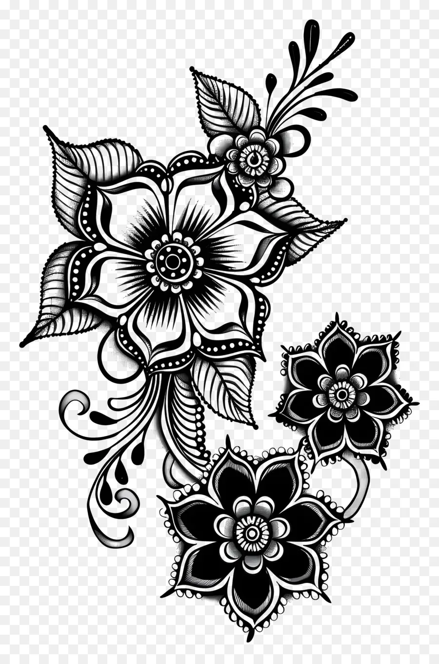 Blumenmuster - Kompliziertes Blumenmuster in Schwarz und Weiß
