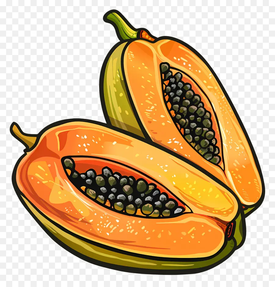 Papayas Papaya Frucht reife Papaya Papaya Samen Orange Papaya - Reife geschnittene Papaya-Früchte in Schwarzweiß