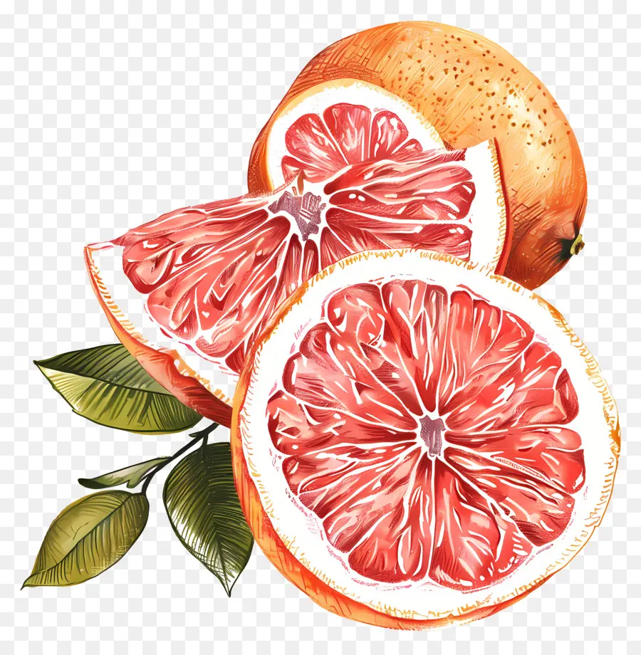 Grapefruits Grapefruit Rot weißes Fleischscheiben - Drei rote Grapefruitscheiben mit blättern gestrichenen Aquarellen