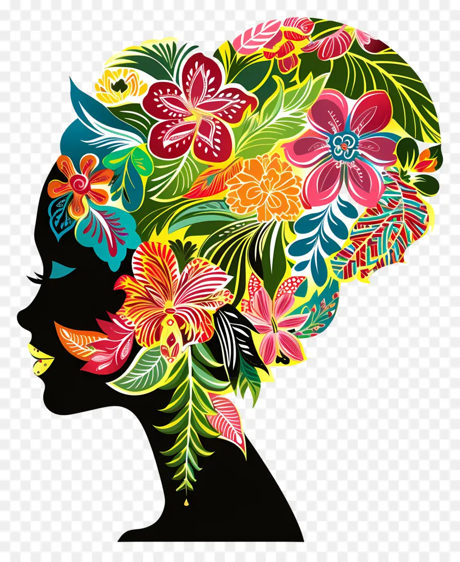 barbie head silhouette woman silhouette floral patterns bright colors
