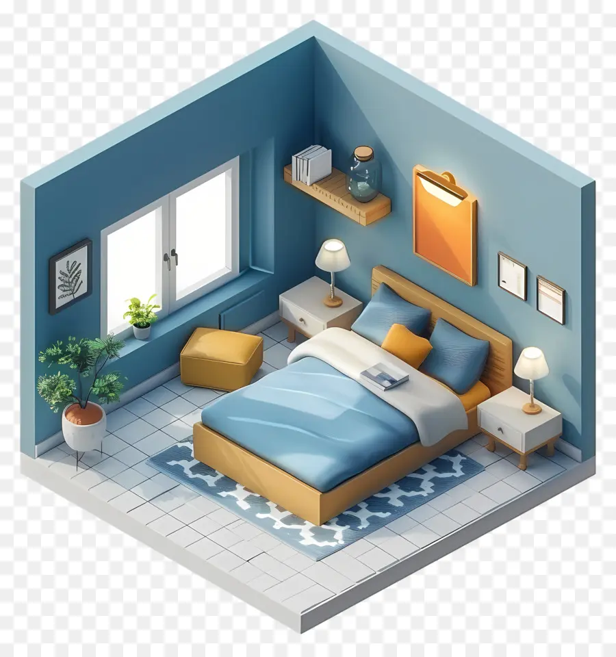 Gästezimmer Blaues Schlafzimmer Minimalistisches Design kleines Schlafzimmer weiße Möbel - Kleines, sauberes Schlafzimmer mit blauen Akzenten