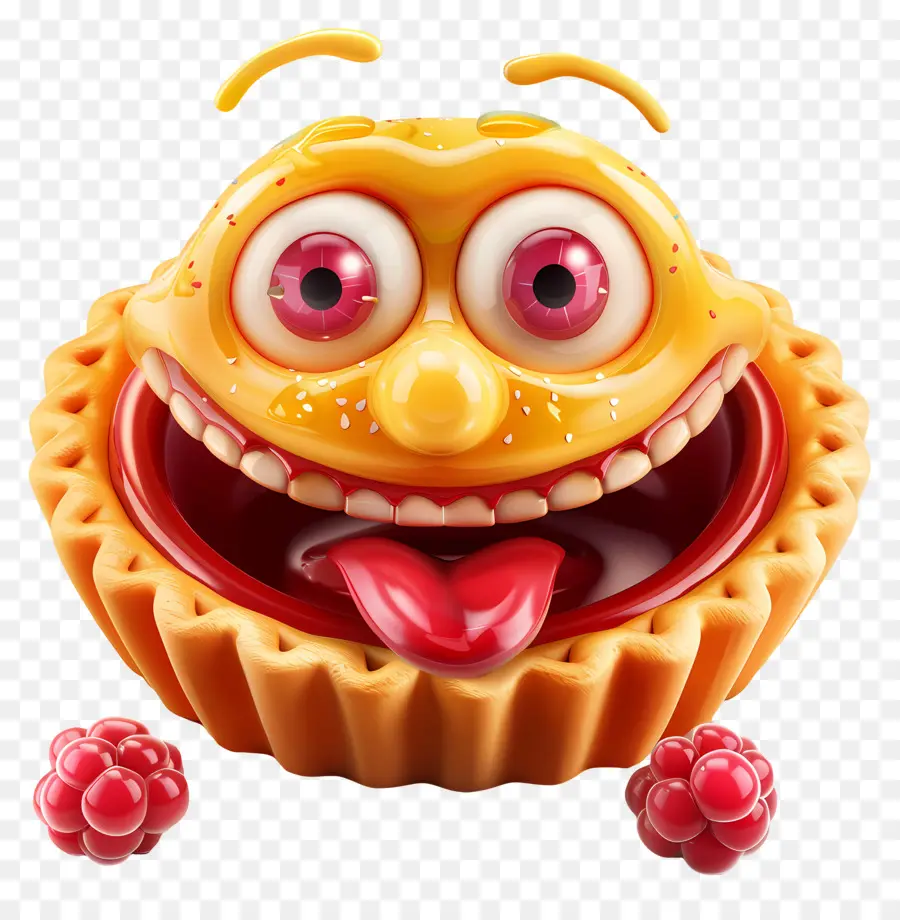 3D Cartoon Dessert Cartoon Charakter Schokoladenkuchen lächelndes Gesicht Zunge herausragen - Zeichentrickfigur mit Kuchen, farbenfrohe Kleidung