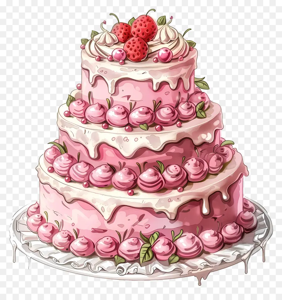 Torta di nozze - Torta nuziale rosa con fragole e ciliegie