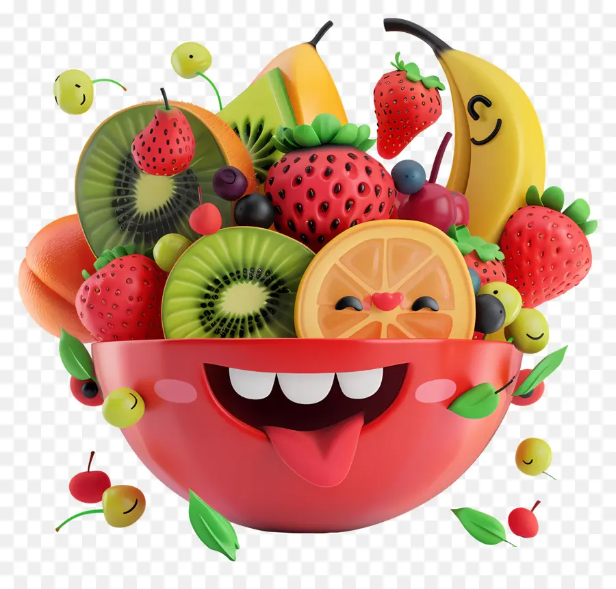 mặt cười - Red Bowl với các loại trái cây và khuôn mặt cười