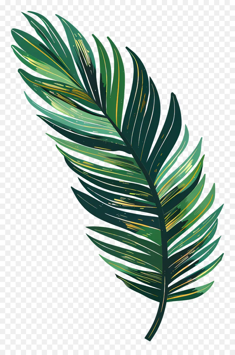 Palm leaf - Dunkelgrünes Blatt mit gelbem und orangefarbenem Glanz