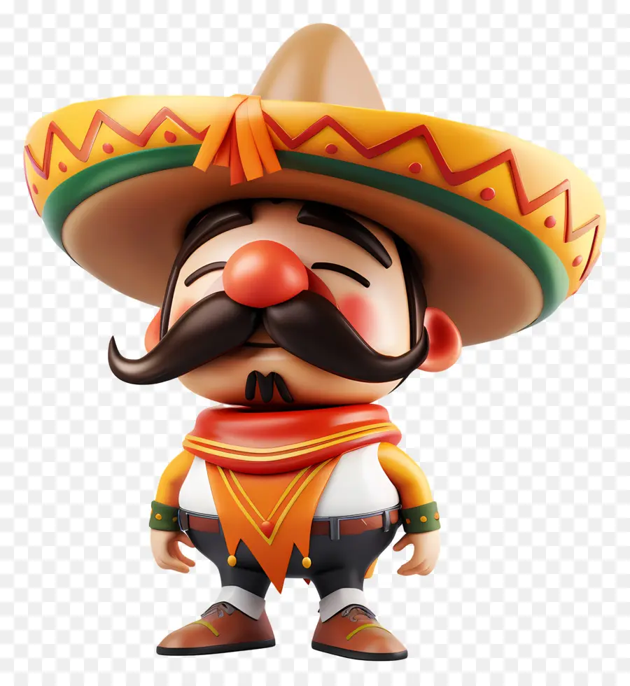 baffi - Personaggio dei cartoni animati in abbigliamento messicano, formato 2D