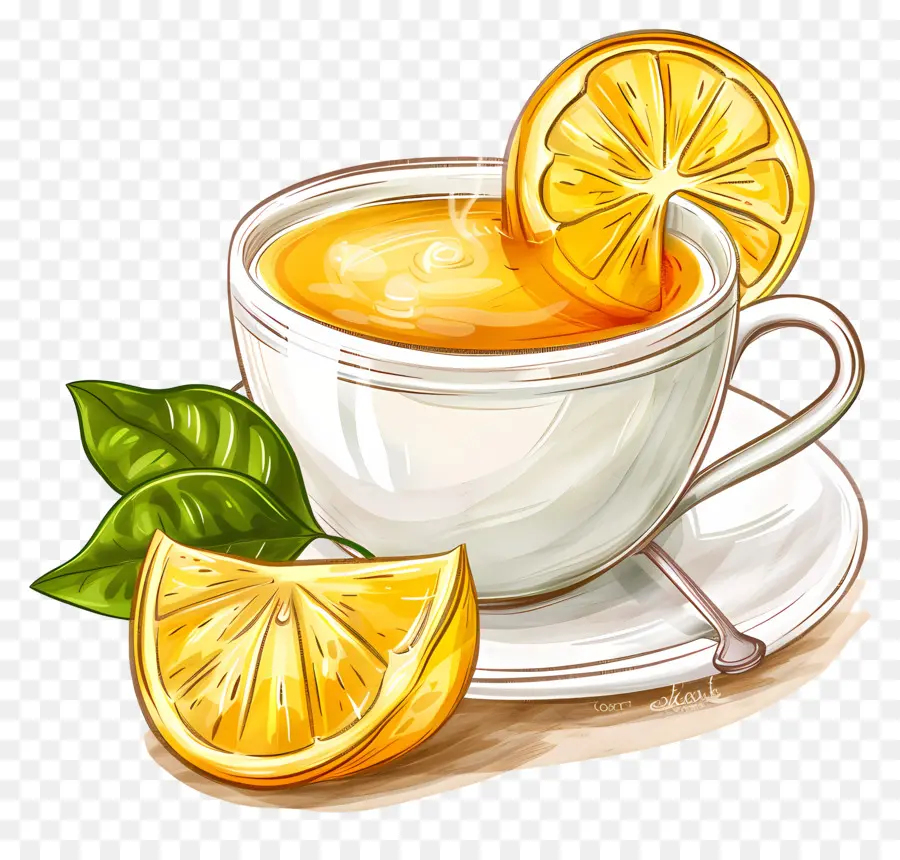Zitrone Tee - Eistee mit Zitrone und grünen Blättern
