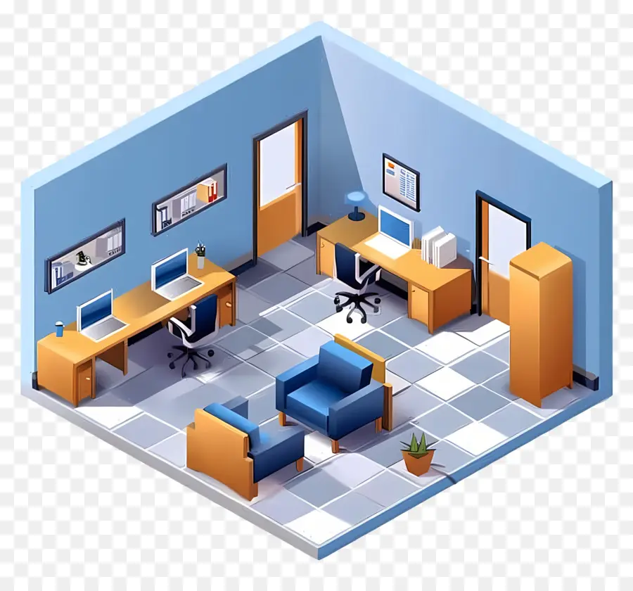 Sedie da scrivania per ufficio della stanza del personale - Ufficio tipico con computer, scrivanie e sedie