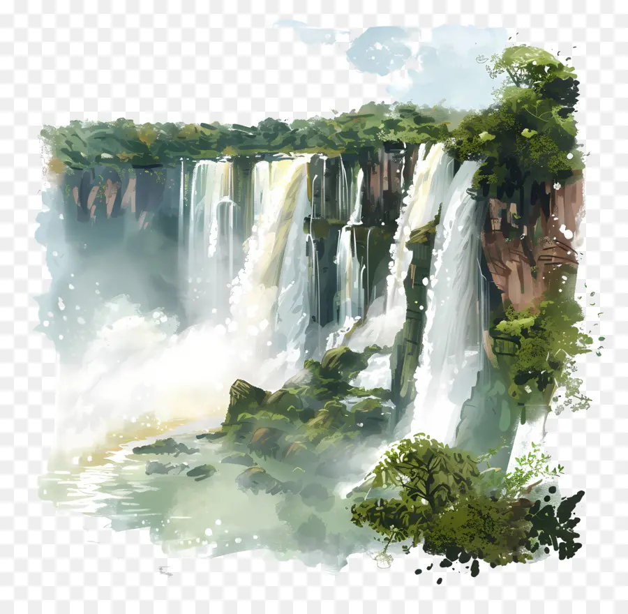 Nebel - Aquarellmalerei von Iguazu fällt in Argentinien