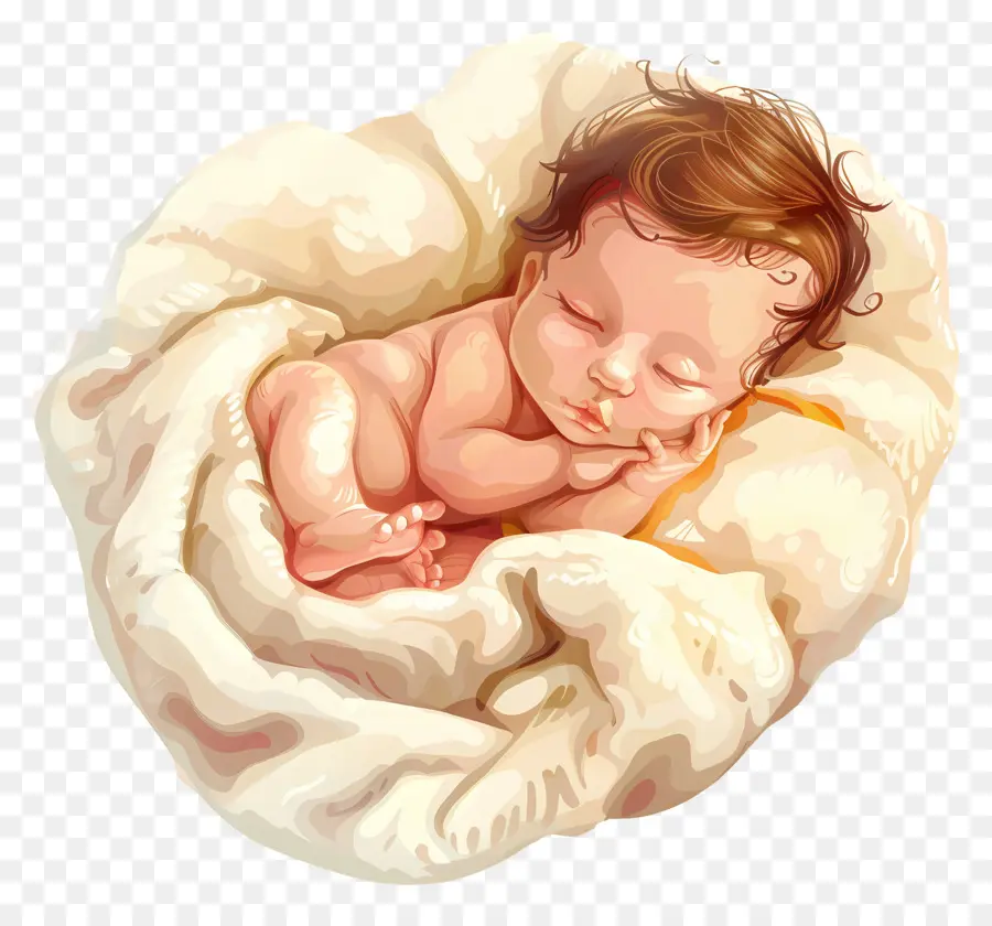 neonato bambino sonno pacifico bambino addormentato per neonati - Baby dorme pacificamente in mucchio di stoffa bianca