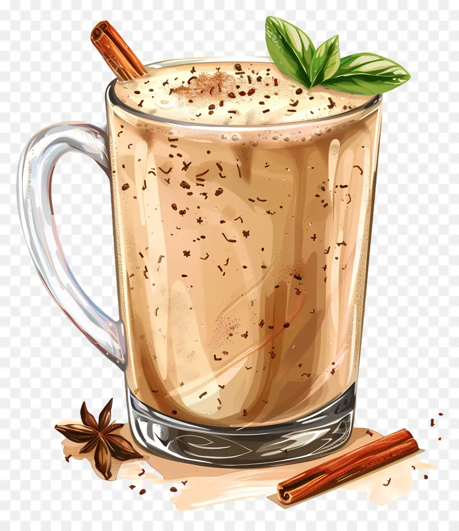 masala chai hot chocolate whipped cream cinnamon stick clear glass cup