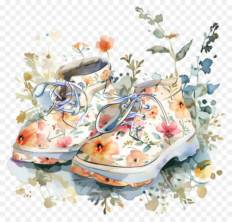 Booties Boots Waterprooter Boots Old Fashioned Canvas Flowers - Giày trắng cổ điển với thiết kế hoa đầy màu sắc