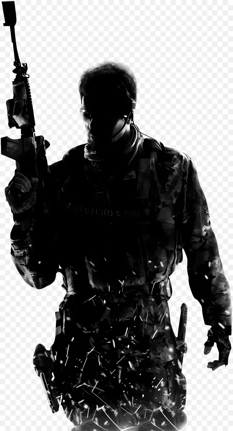 Call of Duty War Soldier Soldier Körperpanzer - Soldat mit Gewehr auf dem Dach, angespannte Stimmung