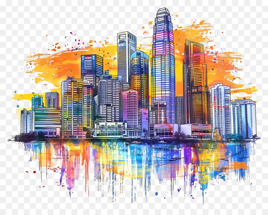 Manila skyline colorato skyline vibrante vibrante paesaggio gocciolante Splatter Effect - Skyline colorato con effetto di vernice gocciolante. 
Vibrante