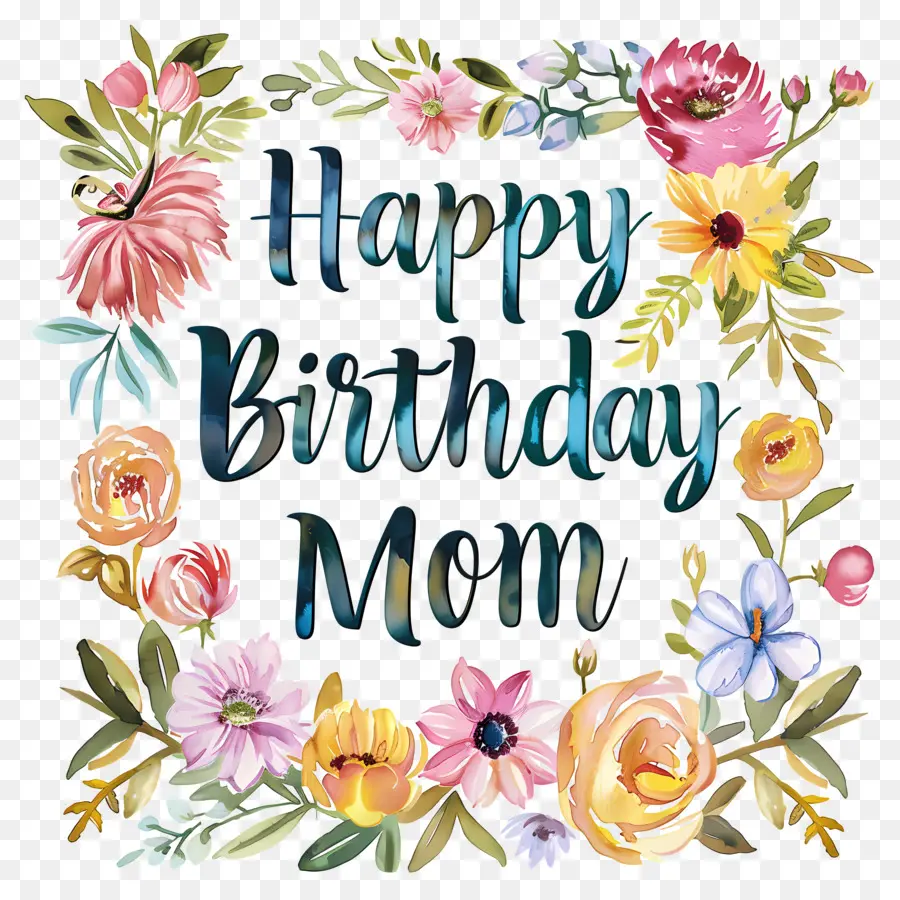 pittura floreale - Circolo fiorito colorato ad acquerello, saluto di compleanno per mamma