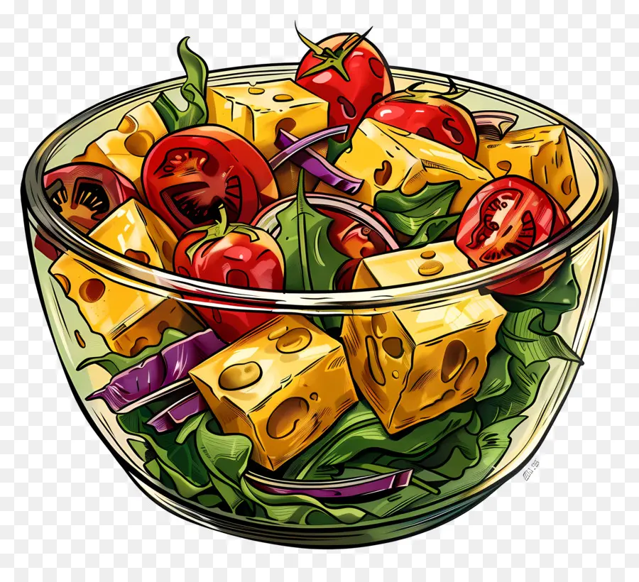 Salat - Frischer Gemüsesalat mit Cheddar -Käse und Basilikum