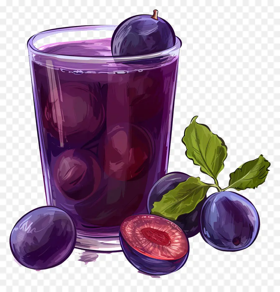 succo di prugna succo di frutta viola succo di frutta fresca succo di frutta a fette di frutta prugne - Bicchiere di succo di frutta viola con fette
