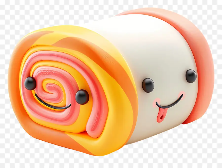Dessert da cartone animato 3D Marshmallows Facce carine sorridenti - Felici rotoli di marshmallow con facce carine
