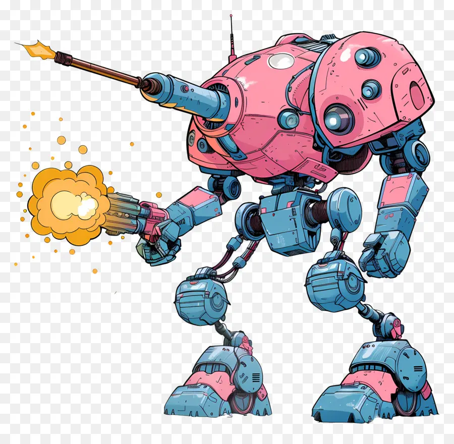 Krieg Roboter Roboterpistole mechanisches Rosa - Detaillierte rosa und blaue Roboter, die Waffe hält