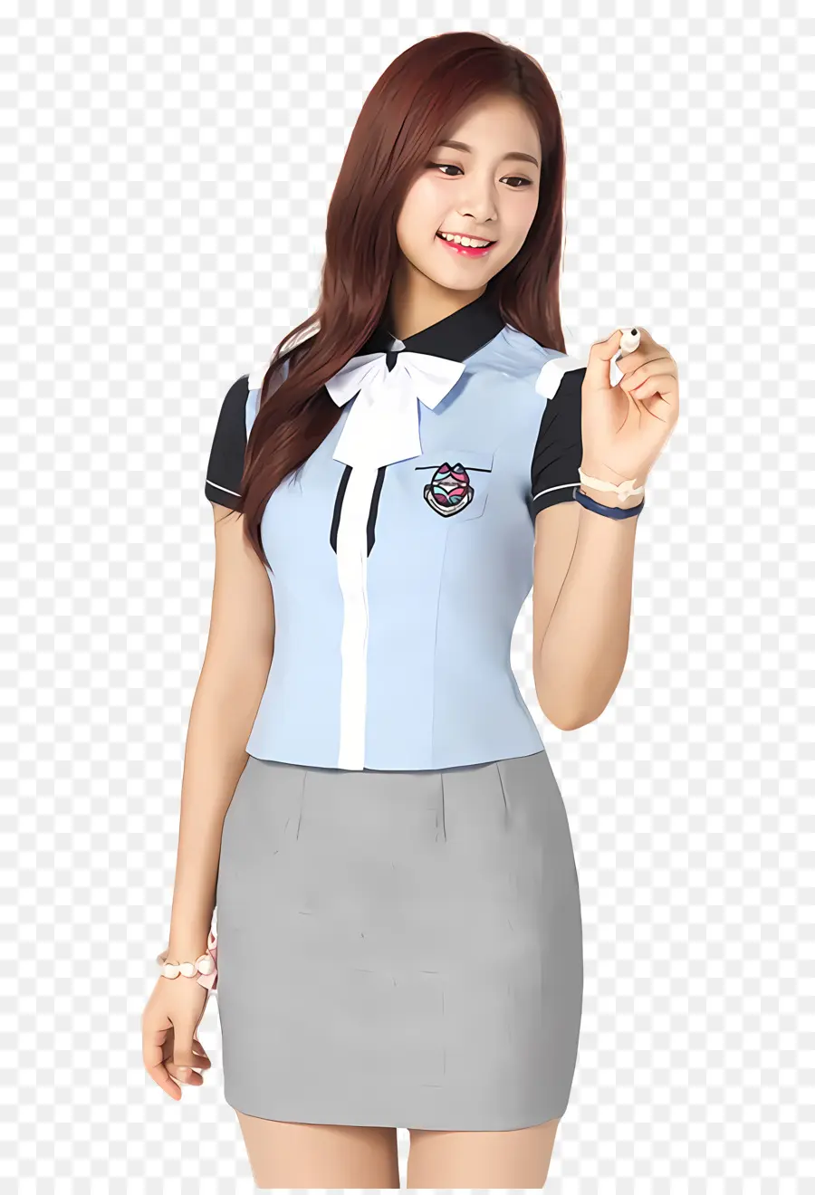 Đồng phục trường học - Cô gái cười mặc đồng phục màu xanh